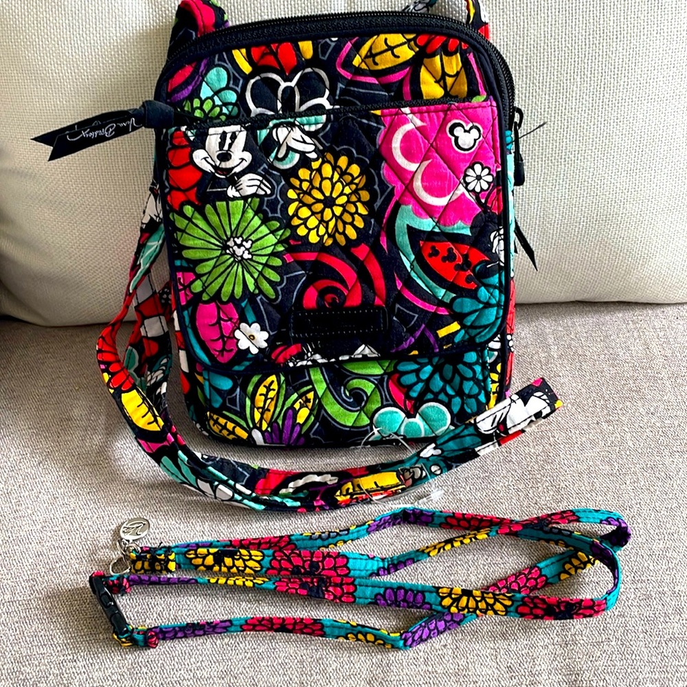 Vera Bradley Disney Parks Magical Blooms Mickey/Minnie Crossbody & Free Lanyard.
